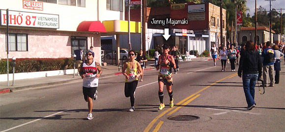 Jenny on final stretch to Firecracker 10k run finish line