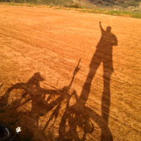 Shadow of my bike and me at top of Tapia Canyon