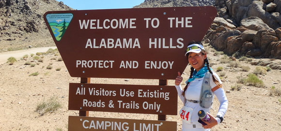 Jenny at the Alabama Hills sign