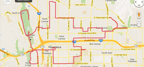 2012 Pasadena Marathon Bike Tour Map and Performance