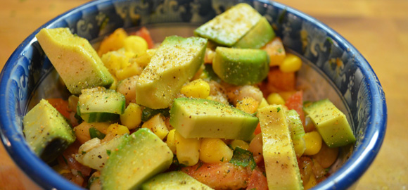 Raw Vegetable Salad with Avocado Topping