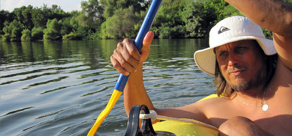 Terry Majamaki rowing in King river